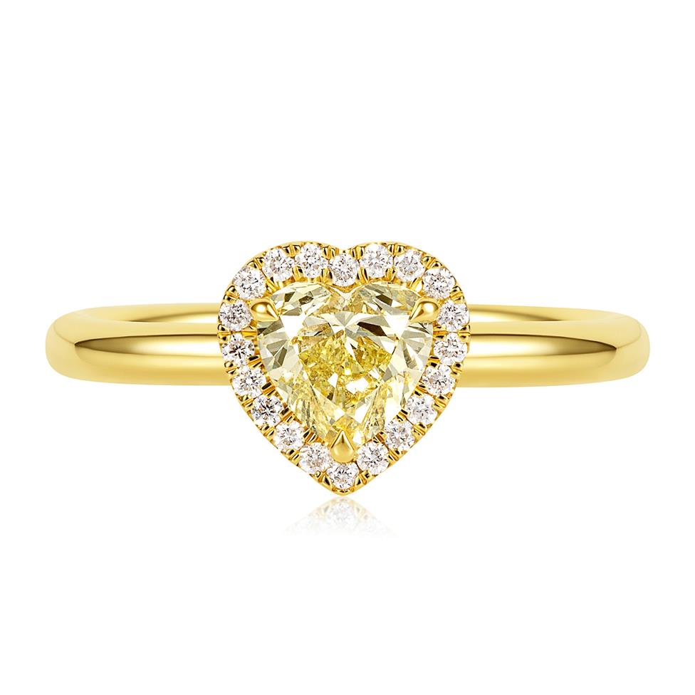 18ct Yellow Gold Fancy Yellow Heart Diamond Halo Ring Thumbnail Image 2