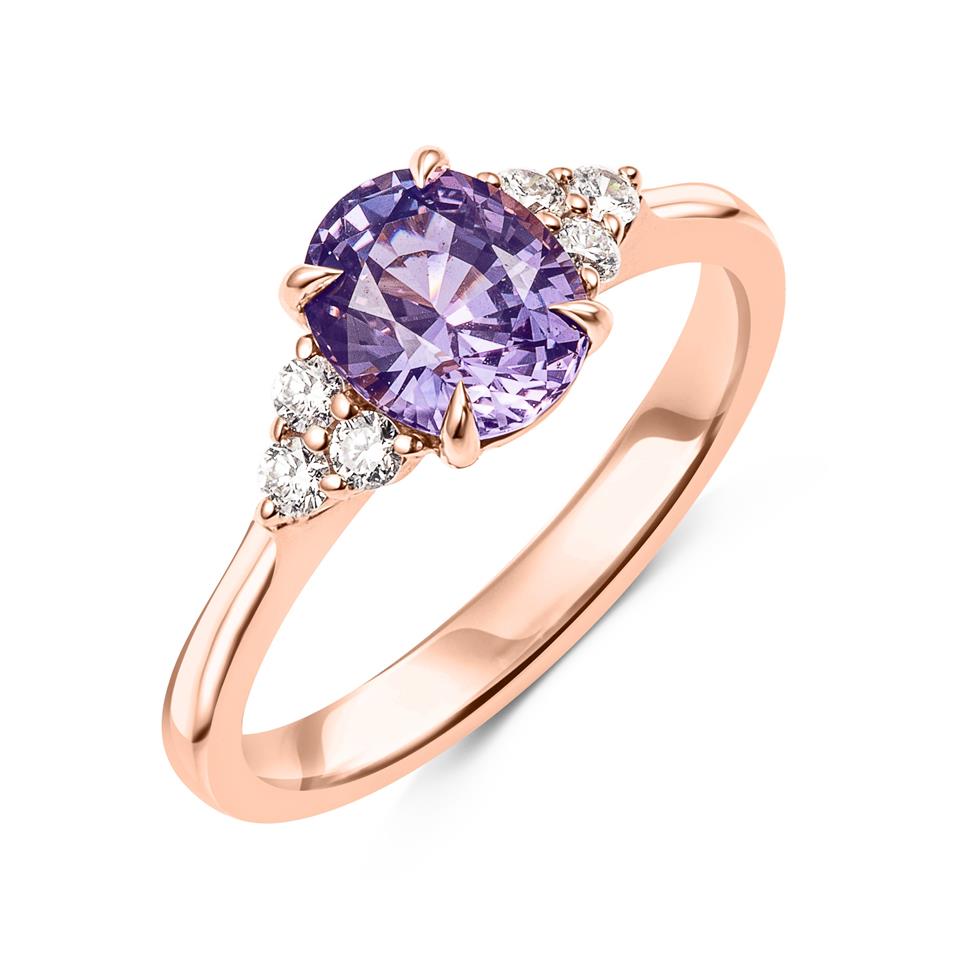 18ct Rose Gold Oval Violet Sapphire and Diamond Ring Thumbnail Image 0