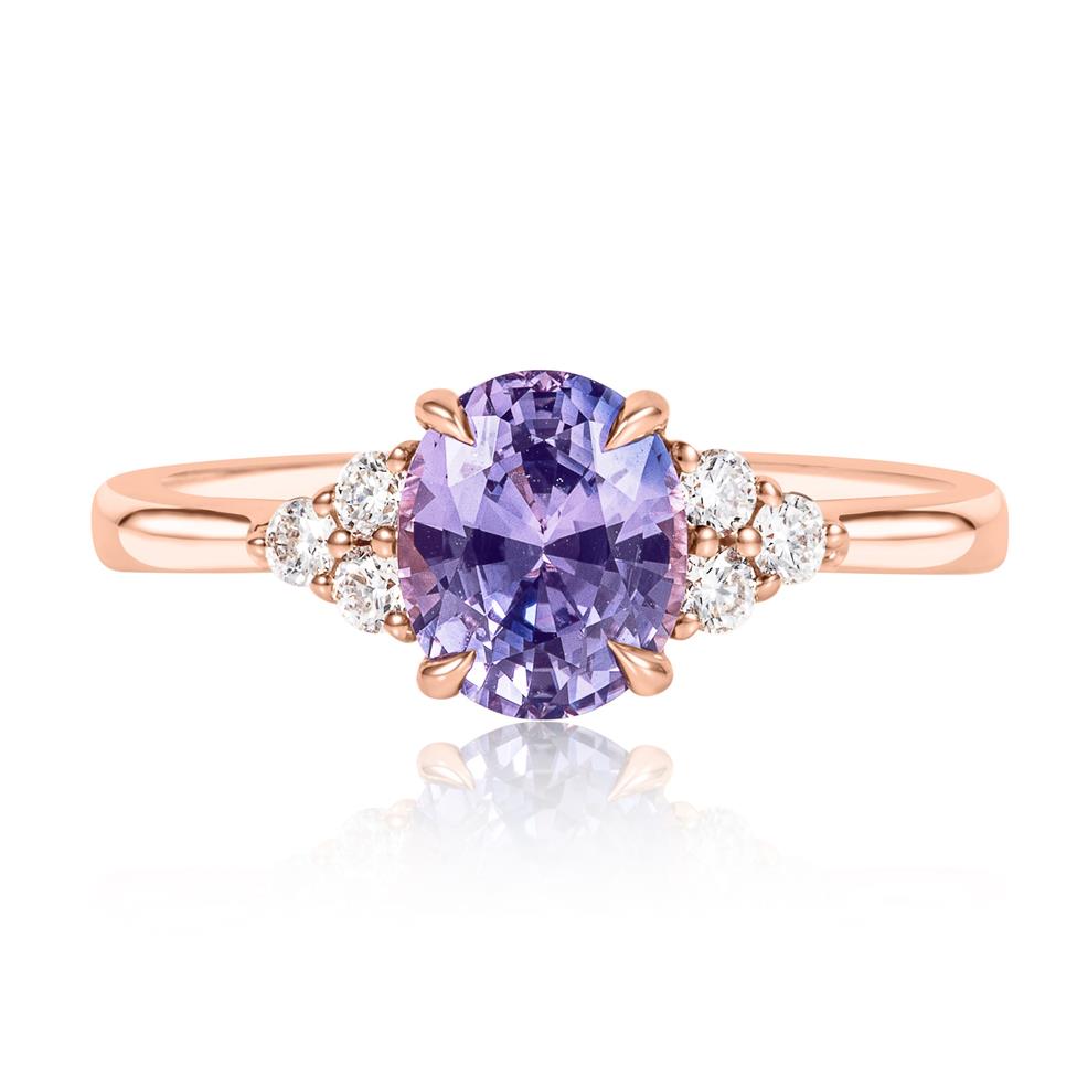 18ct Rose Gold Oval Violet Sapphire and Diamond Ring Thumbnail Image 2