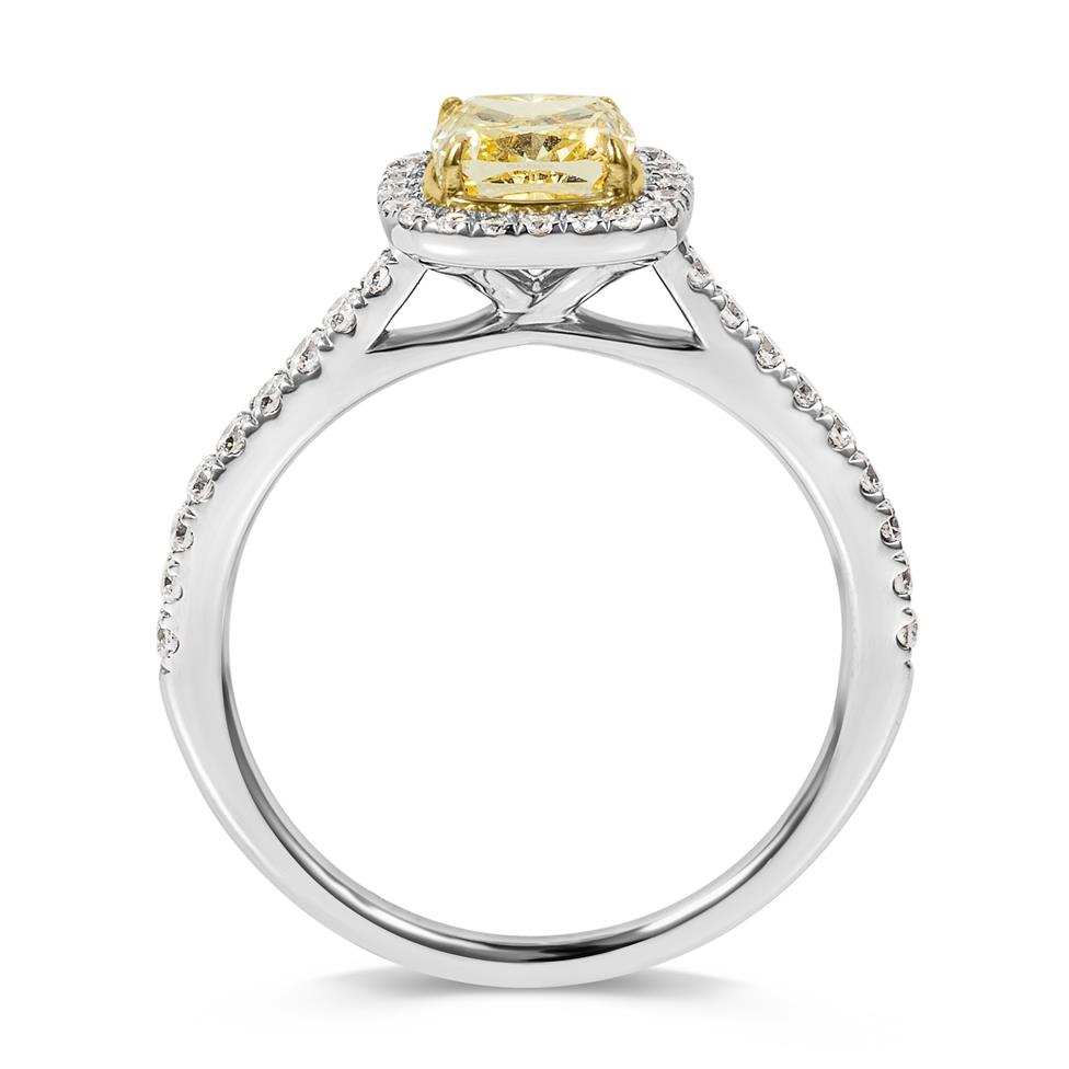 Platinum Fancy Intense Yellow Cushion Diamond Halo Engagement Ring Thumbnail Image 2