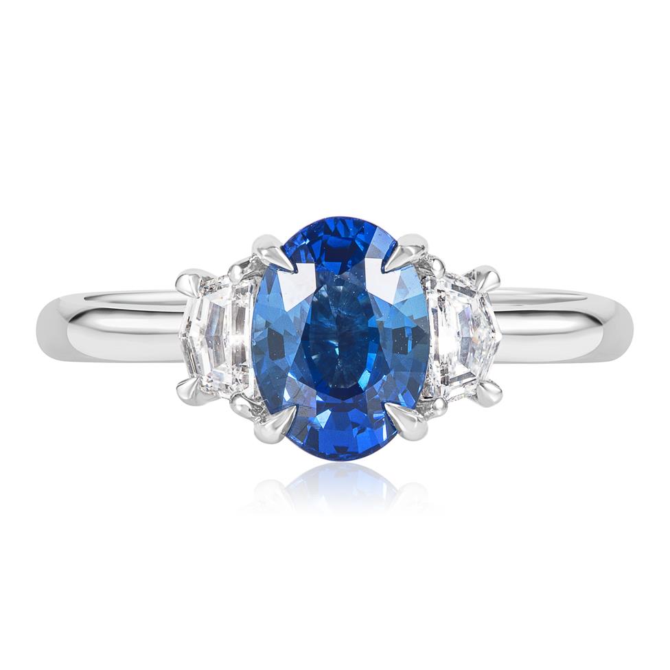 Platinum Sapphire and Cadillac Cut Diamond Three Stone Ring  Thumbnail Image 1