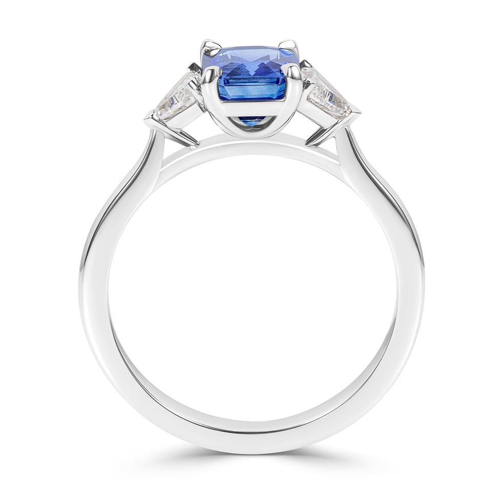Platinum Emerald Cut Sapphire and Diamond Three Stone Ring  Thumbnail Image 2