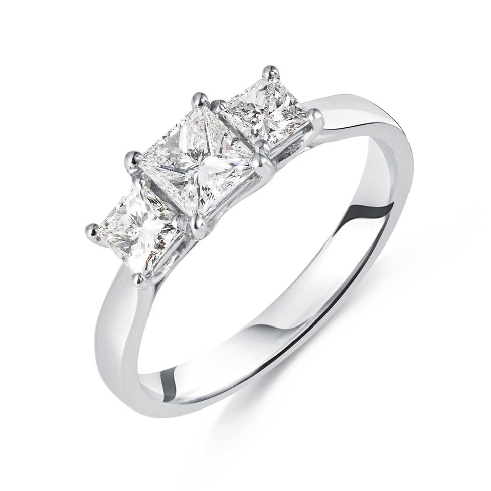 Platinum Princess Cut Diamond Three Stone Engagement Ring 1.00ct Thumbnail Image 0