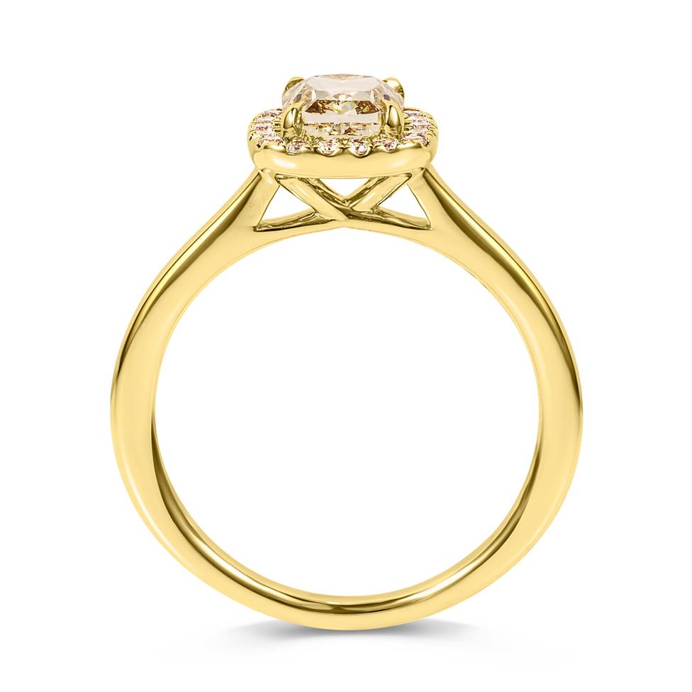 18ct Yellow Gold Champagne Cushion Diamond Halo Engagement Ring Thumbnail Image 2