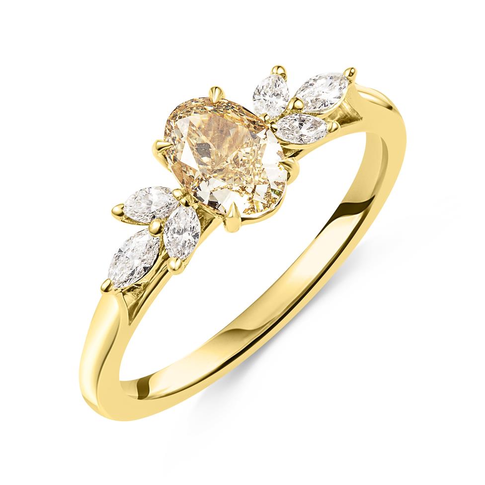 18ct Yellow Gold Champagne Oval Diamond Engagement Ring Thumbnail Image 0