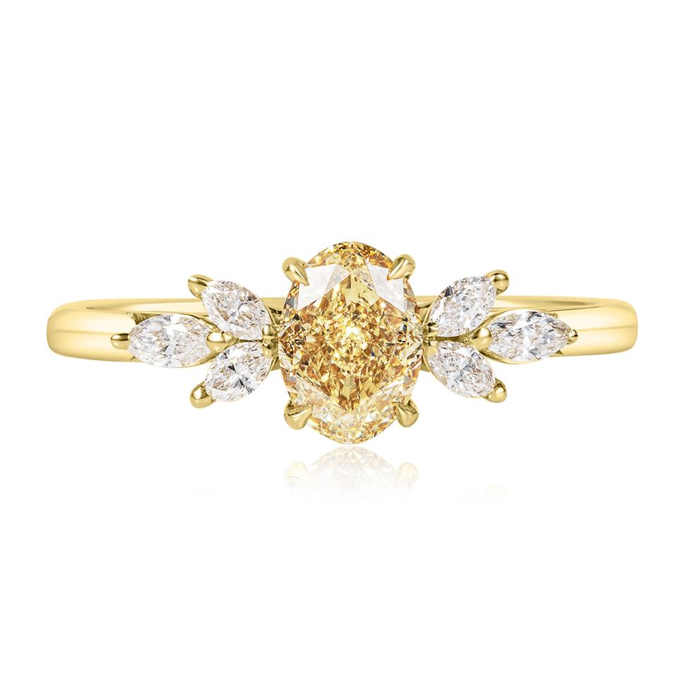 18ct Yellow Gold Champagne Oval Diamond Engagement Ring Thumbnail Image 1