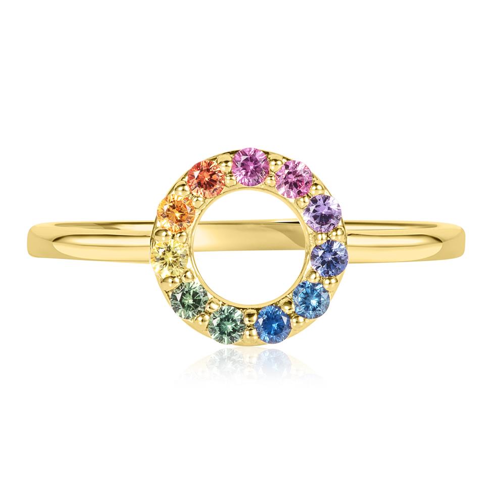 Samba 18ct Yellow Gold Rainbow Sapphire Circle Ring Thumbnail Image 1