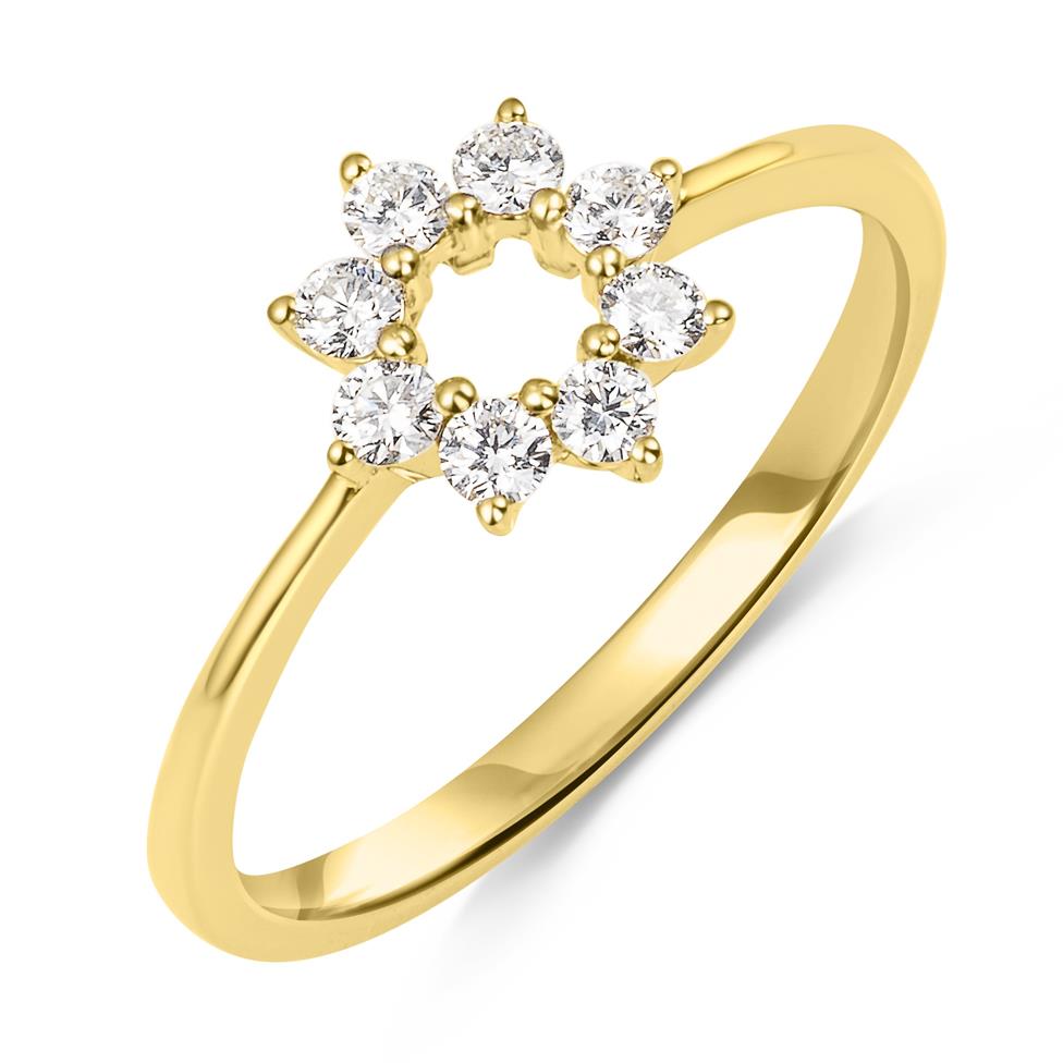 18ct Yellow Gold Diamond Flower Circle Ring Thumbnail Image 0