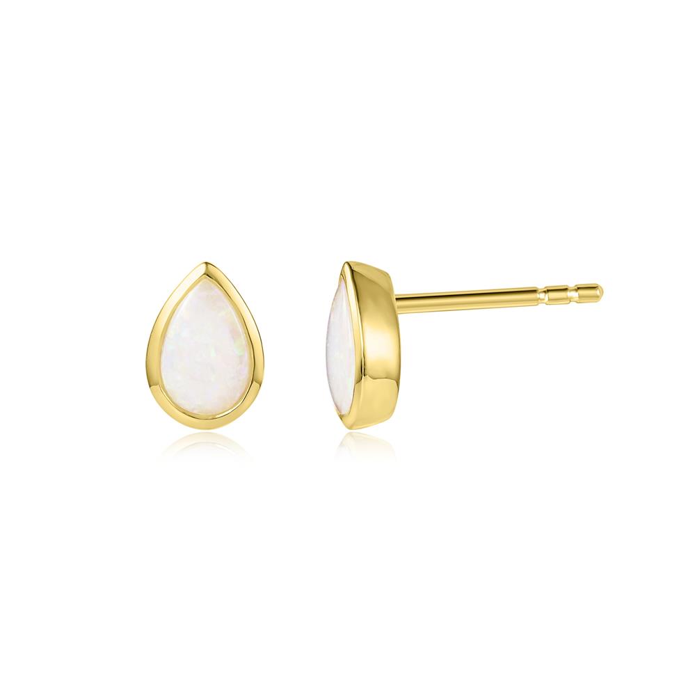18ct Yellow Gold Pear Opal Earrings Thumbnail Image 0