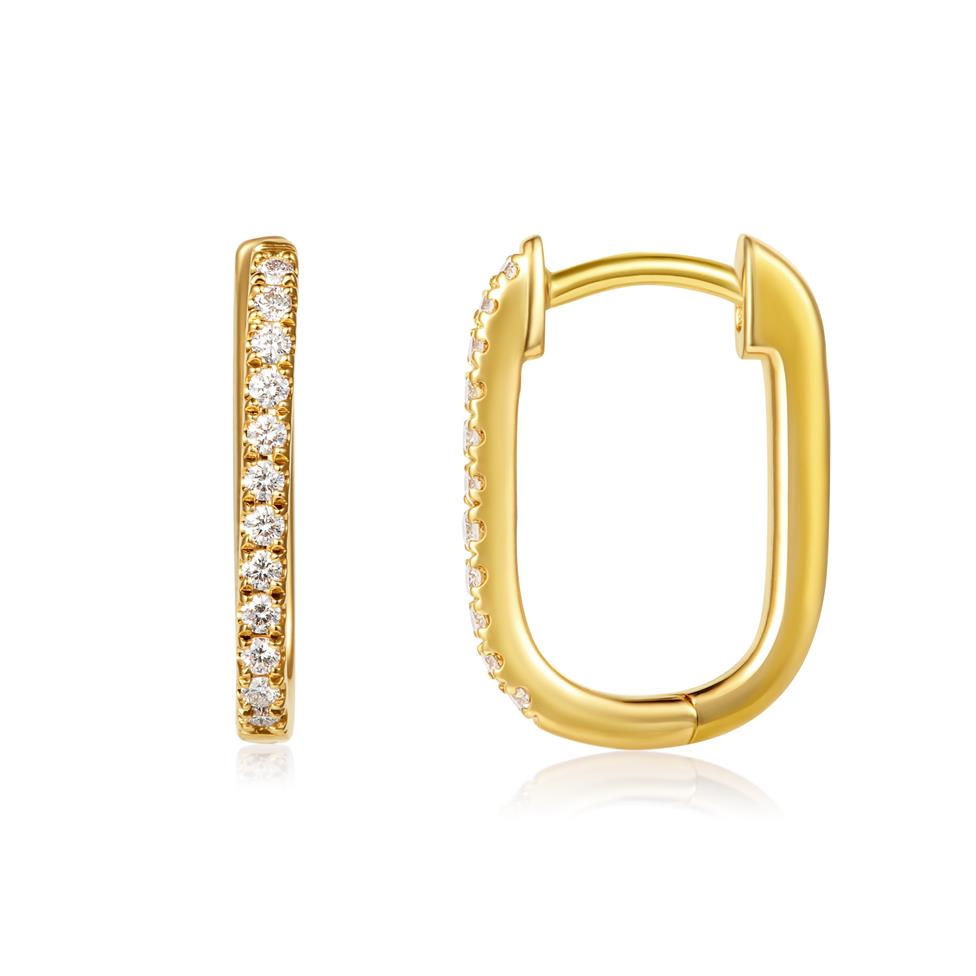 18ct Yellow Gold Oblong Diamond Hoop Earrings 0.15ct Thumbnail Image 0