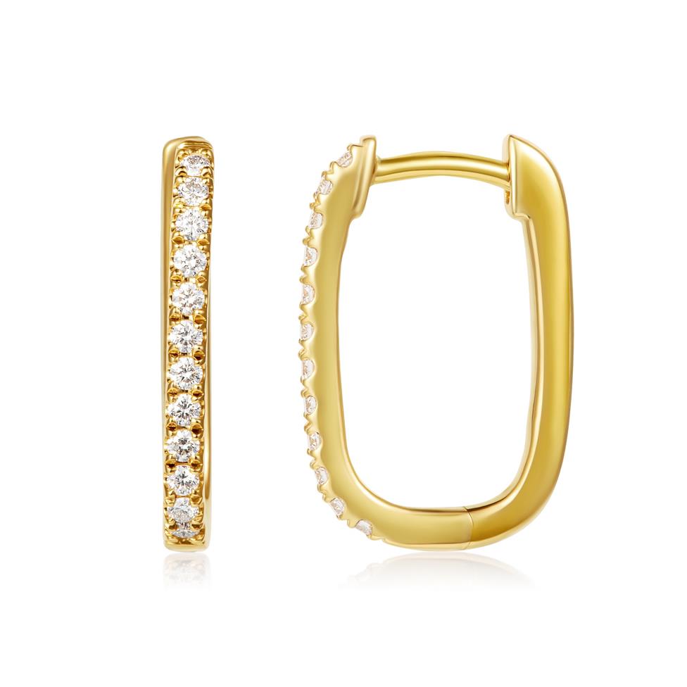 18ct Yellow Gold Oblong Diamond Hoop Earrings 0.23ct Thumbnail Image 0