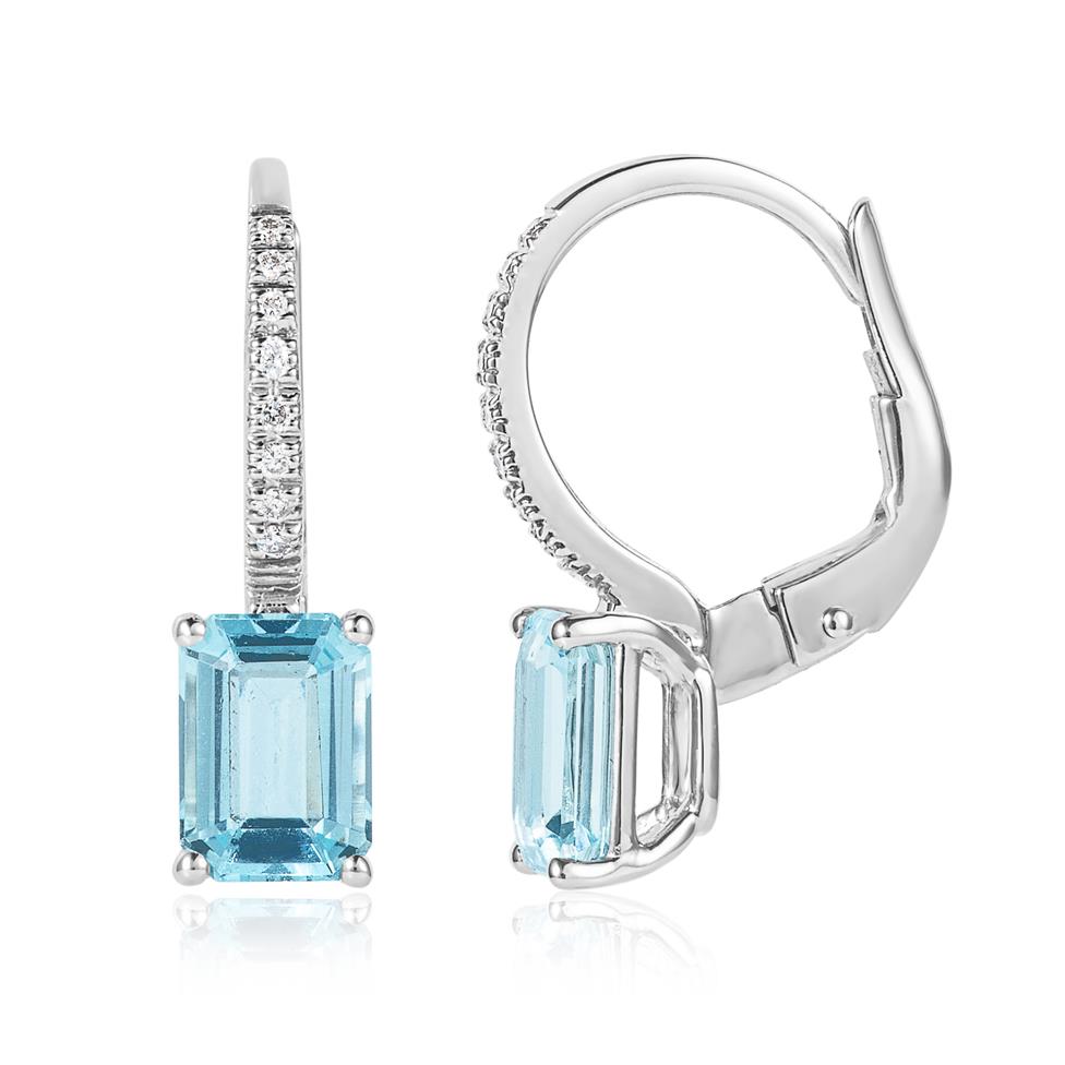 18ct White Gold Aquamarine and Diamond Drop Earrings Image 1