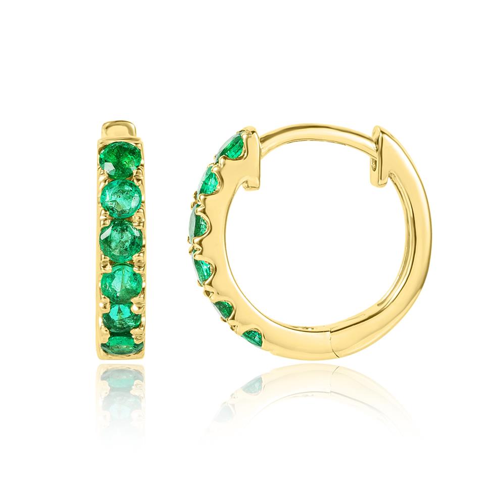 18ct Yellow Gold Emerald Huggie Hoop Earrings Thumbnail Image 0
