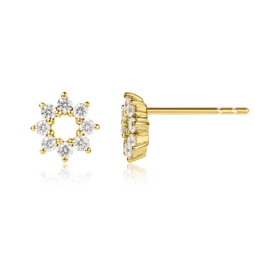 18ct Yellow Gold Diamond Flower Circle Earrings Thumbnail Image 0