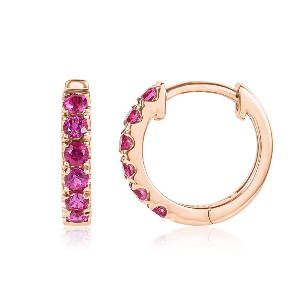 18ct Rose Gold Pink Sapphire Huggie Hoop Earrings Thumbnail Image 0