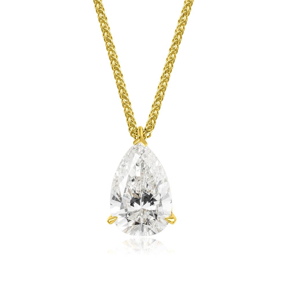 18ct Yellow Gold Pear Diamond Solitaire Necklace 3.73ct Thumbnail Image 0