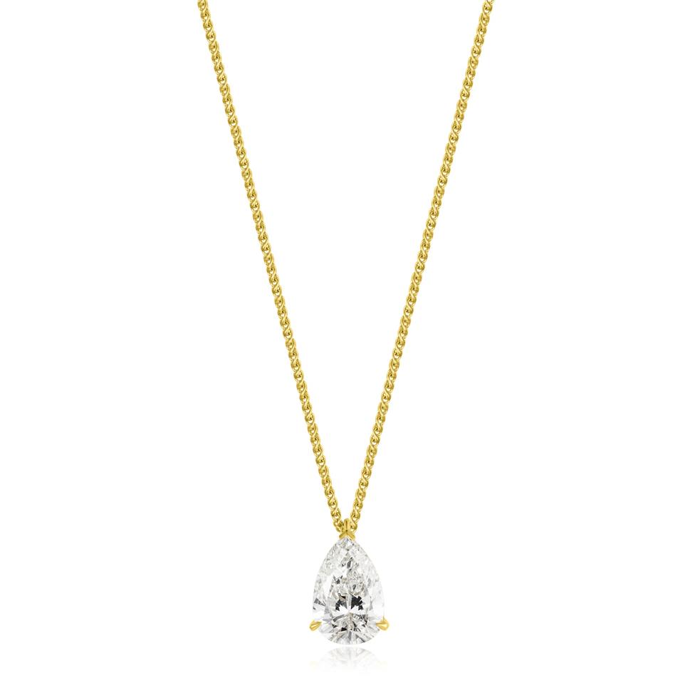18ct Yellow Gold Pear Diamond Solitaire Necklace 3.73ct Thumbnail Image 1