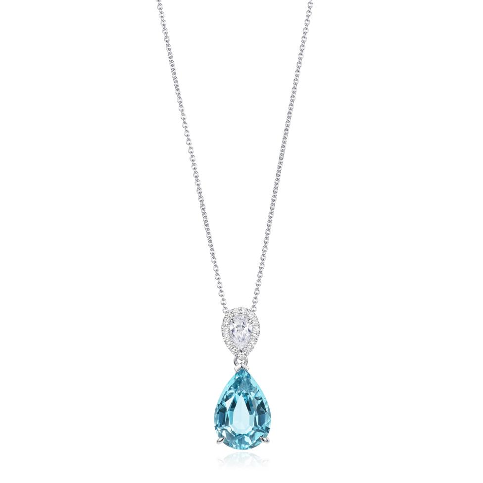 18ct White Gold Pear Aquamarine and Diamond Drop Necklace Thumbnail Image 2