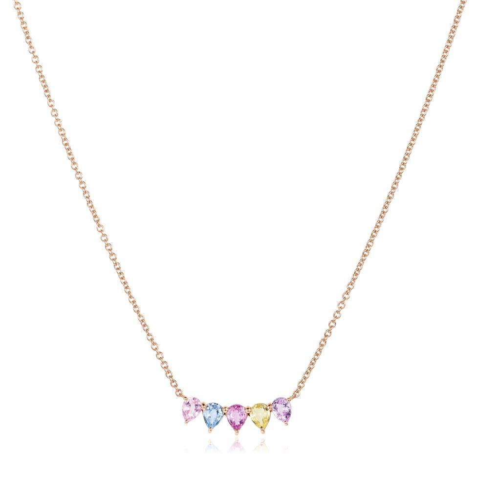 Petal 18ct Rose Gold Pastel Pear Sapphire Curved Necklace Thumbnail Image 1