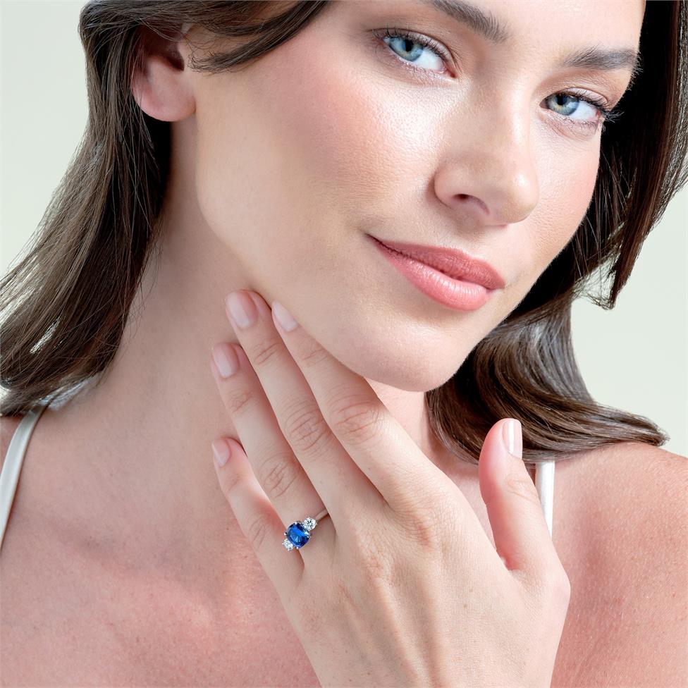 Platinum Cushion Sapphire and Diamond Three Stone Ring  Thumbnail Image 4