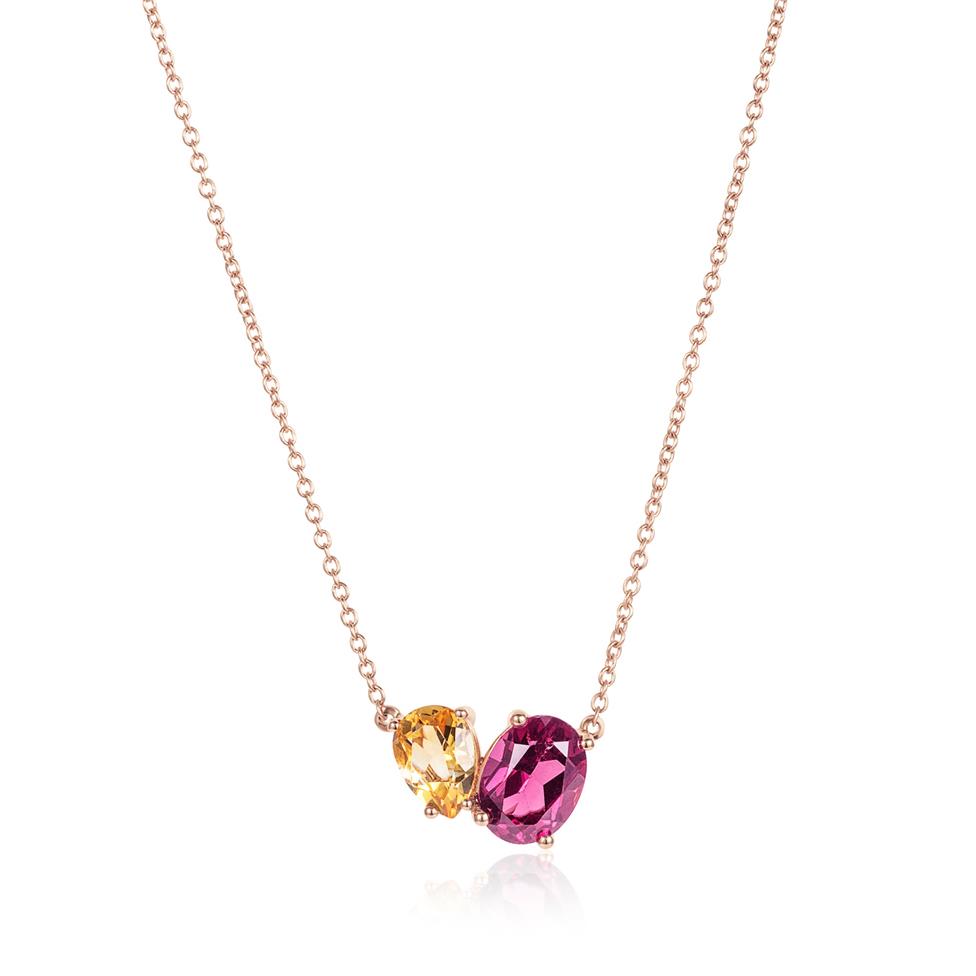 Toi Et Moi 18ct Rose Gold Citrine and Rhodolite Necklace Thumbnail Image 1