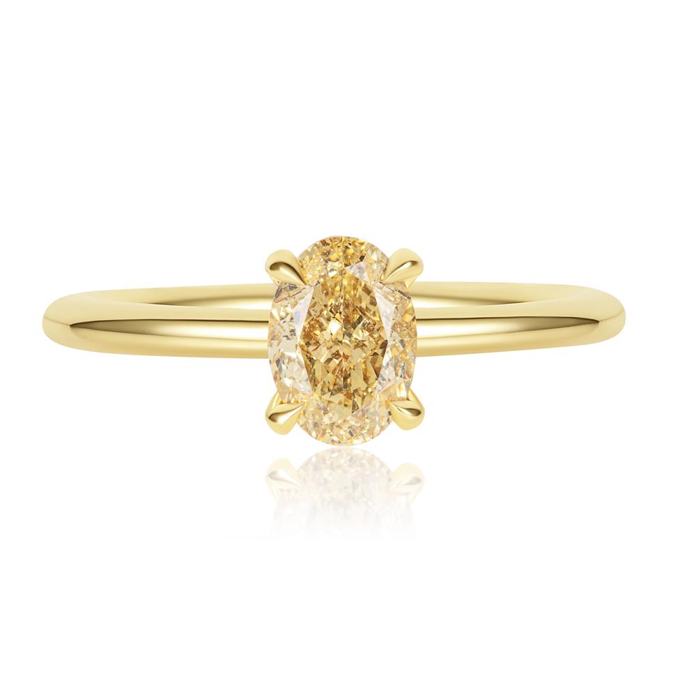 18ct Yellow Gold Fancy Yellow Oval Diamond Engagement Ring 1.14ct Thumbnail Image 1