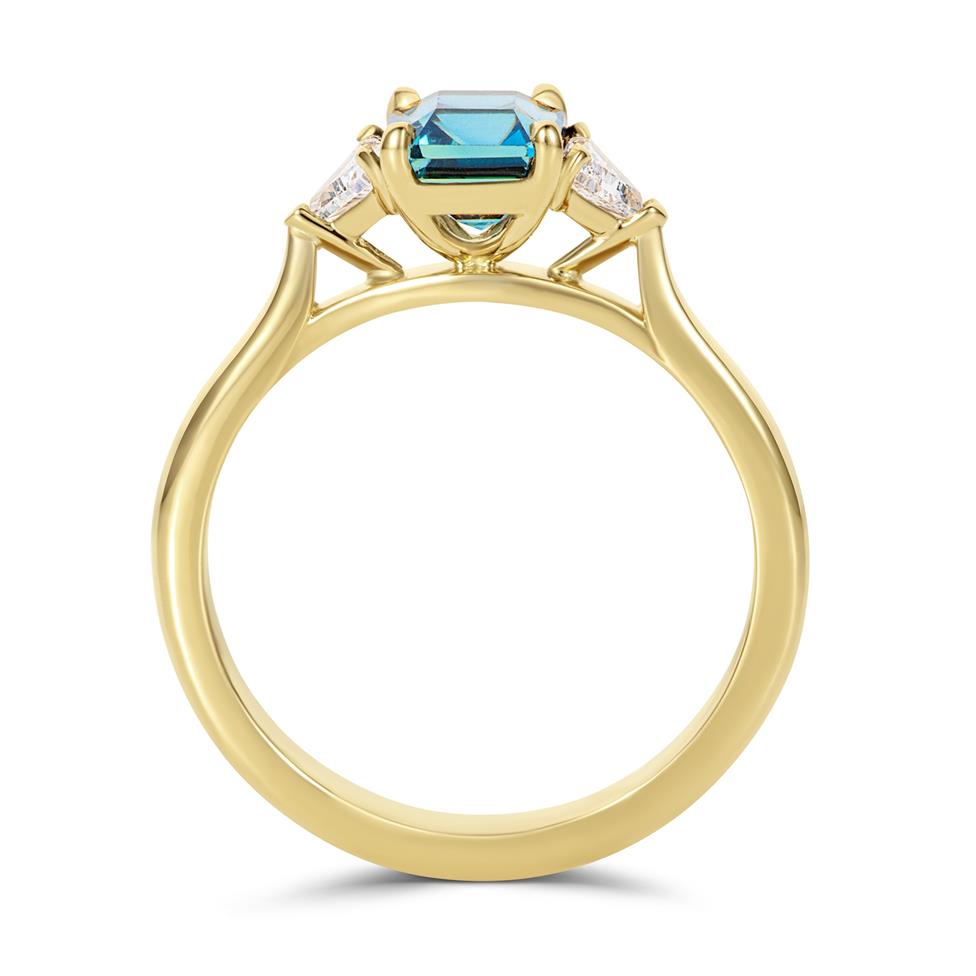18ct Yellow Gold Asscher Cut Teal Sapphire and Diamond Engagement Ring Thumbnail Image 2
