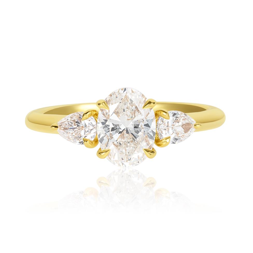 18ct Yellow Gold Oval and Pear Diamond Three Stone Engagement Ring 1.73ct Thumbnail Image 1