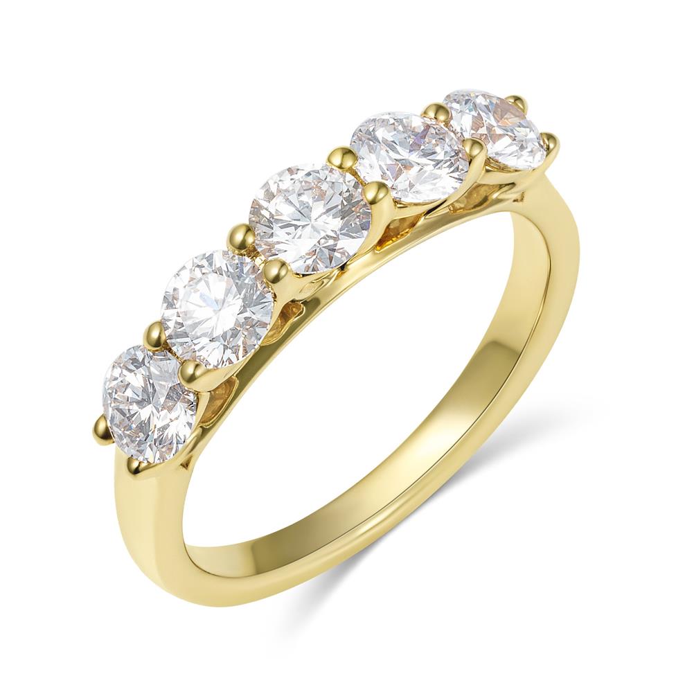 18ct Yellow Gold Diamond Five Stone Half Eternity Ring 1.50ct  Thumbnail Image 0