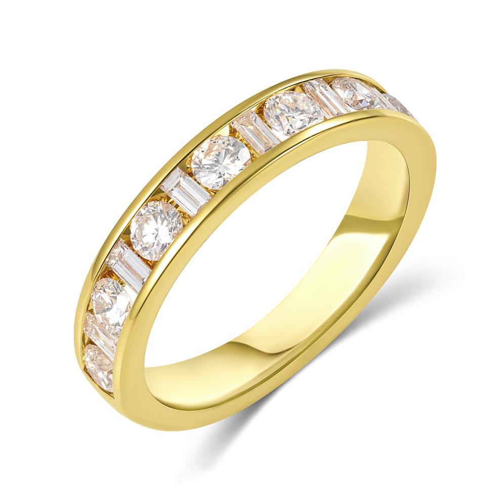 18ct Yellow Gold Alternating Baguette Cut Diamond Half Eternity Ring 1.00ct Thumbnail Image 0
