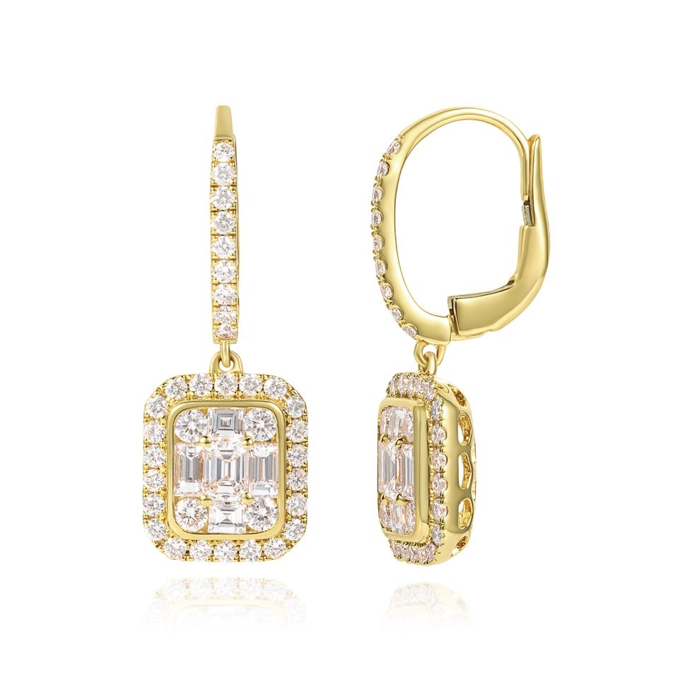 Odyssey 18ct Yellow Gold Diamond Cluster Drop Earrings 1.60ct Thumbnail Image 0