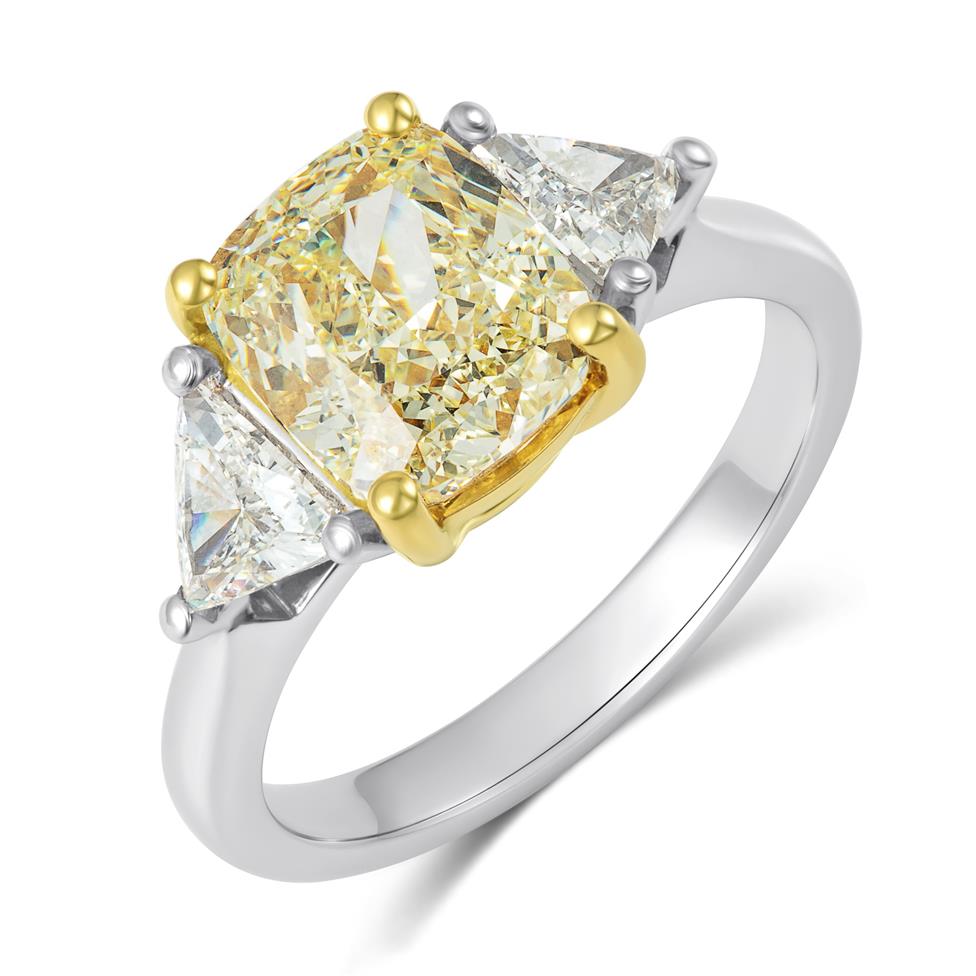 Platinum Yellow Cushion Diamond Engagement Ring 3.09ct Thumbnail Image 0