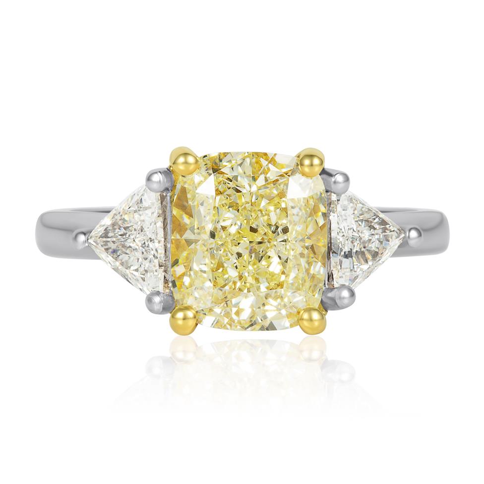 Platinum Yellow Cushion Diamond Engagement Ring 3.09ct Thumbnail Image 1