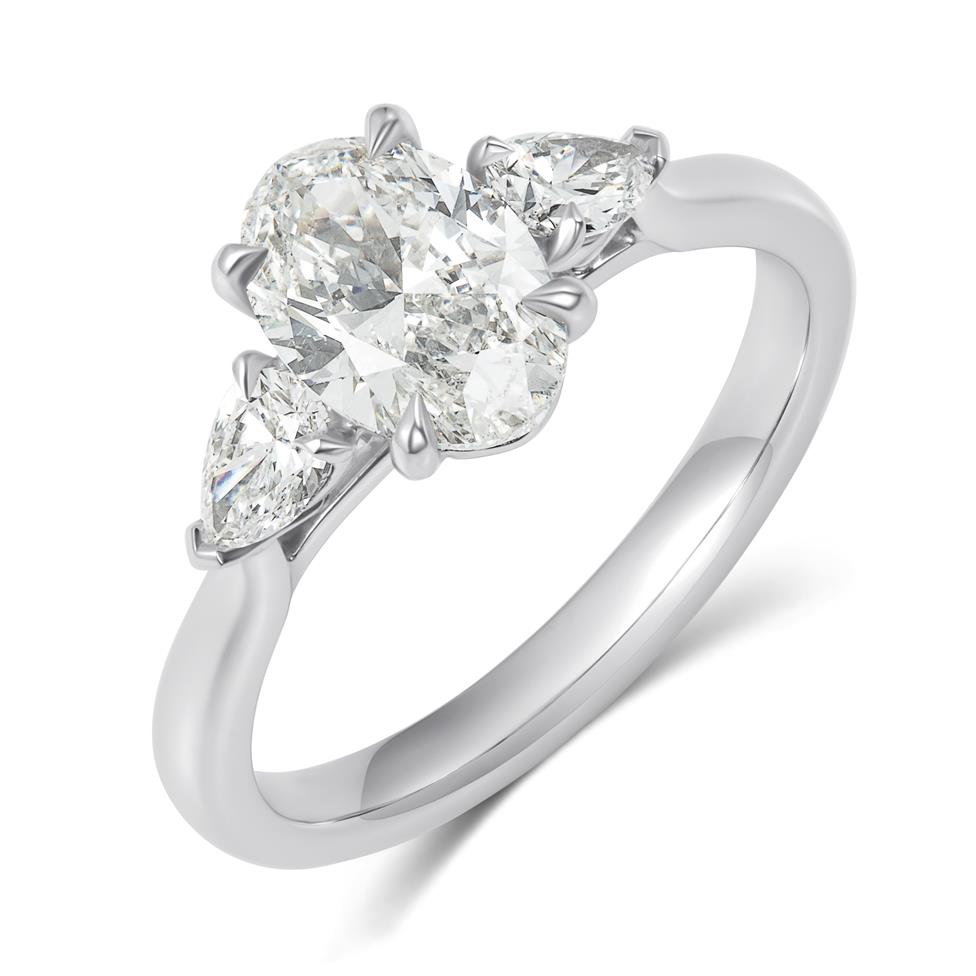 Platinum Three Stone Oval Diamond Engagement Ring 1.40ct Thumbnail Image 0