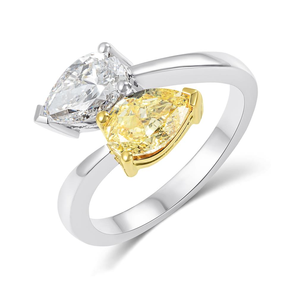 Platinum Toi et Moi White and Yellow Diamond Ring Thumbnail Image 0