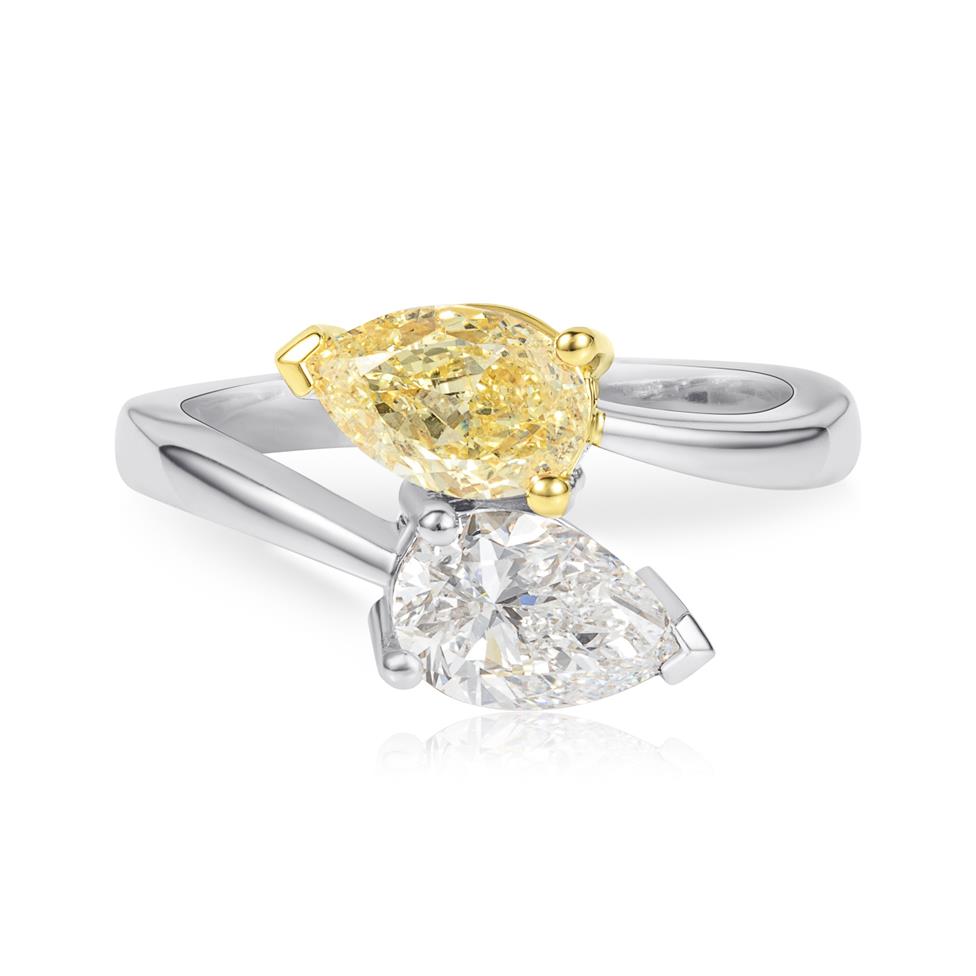 Platinum Toi et Moi White and Yellow Diamond Ring Thumbnail Image 1