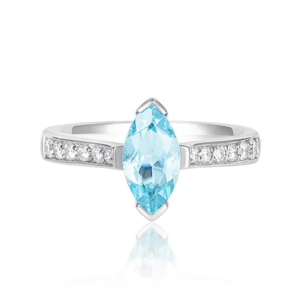 18ct White Gold Marquise Aquamarine and Diamond Ring Thumbnail Image 1