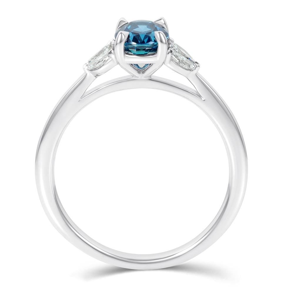 Platinum Teal Sapphire and Diamond Engagement Ring 1.00ct Thumbnail Image 2