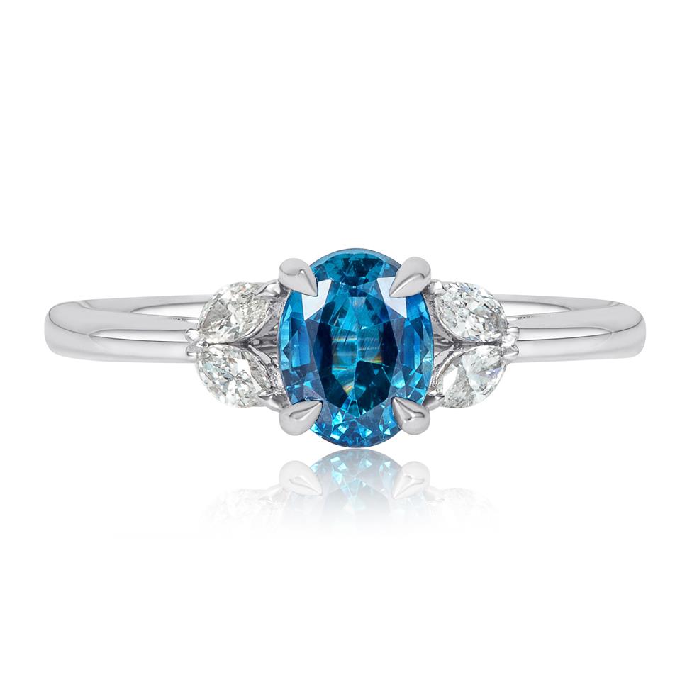 Platinum Teal Sapphire and Diamond Engagement Ring 1.00ct Thumbnail Image 1