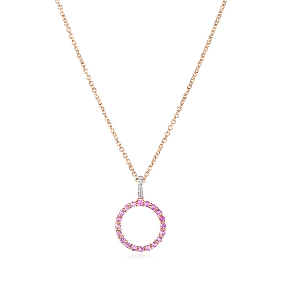 18ct Rose Gold Pink Sapphire and Diamond Circle Pendant  Thumbnail Image 1