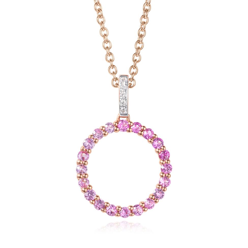 18ct Rose Gold Pink Sapphire and Diamond Circle Pendant  Thumbnail Image 0