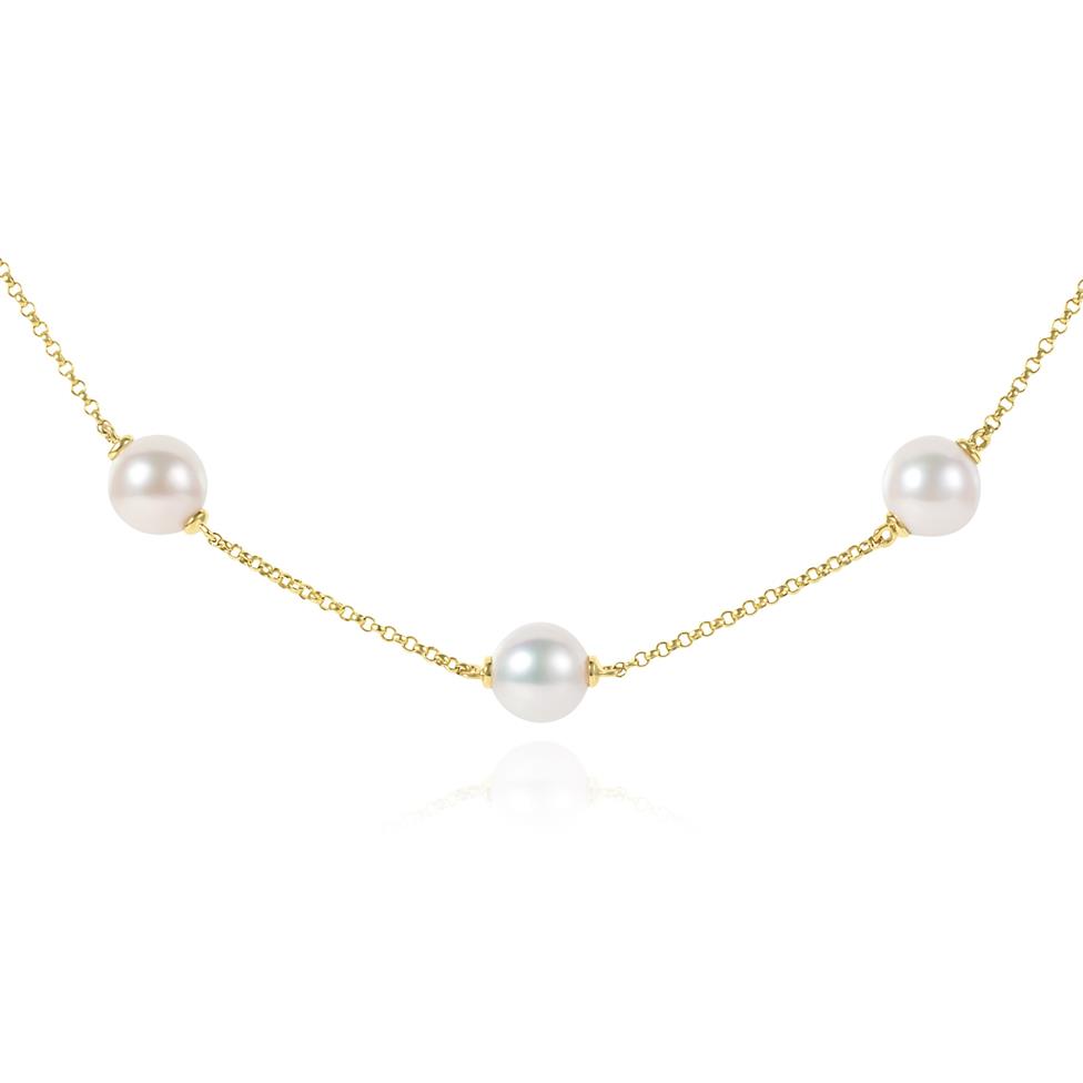18ct Yellow Gold Pearl Station Necklace  Thumbnail Image 1