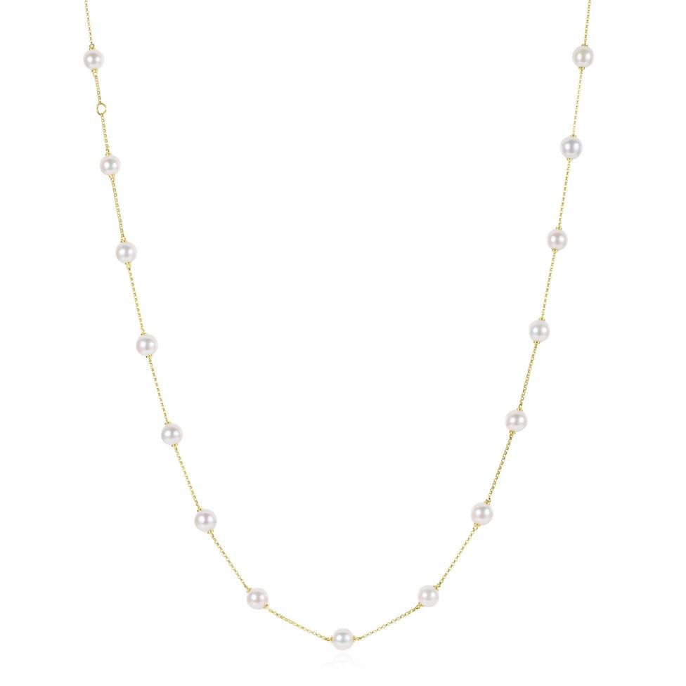 18ct Yellow Gold Pearl Station Necklace  Thumbnail Image 0