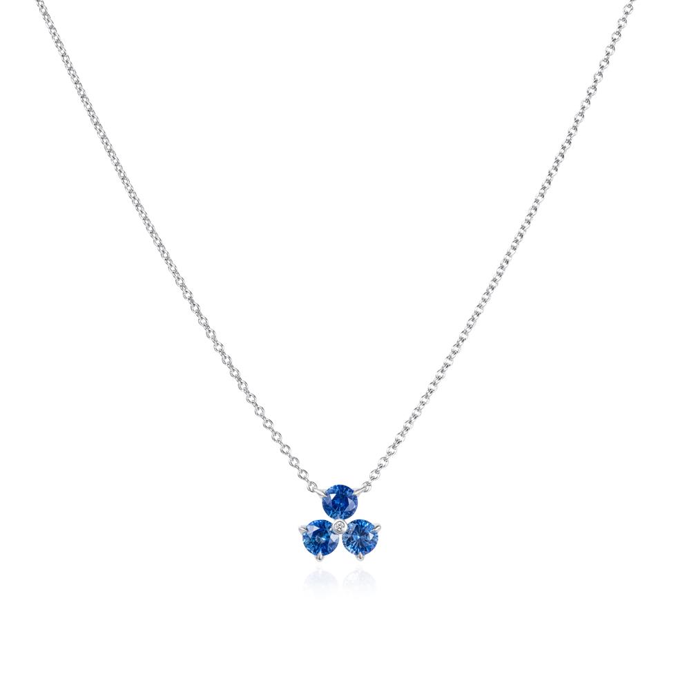 18ct White Gold Sapphire and Diamond Flower Cluster Necklace Thumbnail Image 1