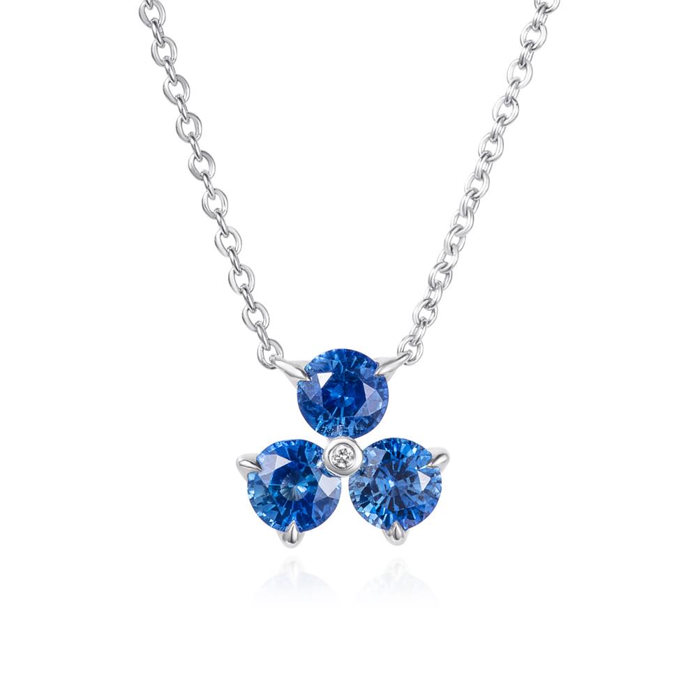 18ct White Gold Sapphire and Diamond Flower Cluster Necklace Thumbnail Image 0