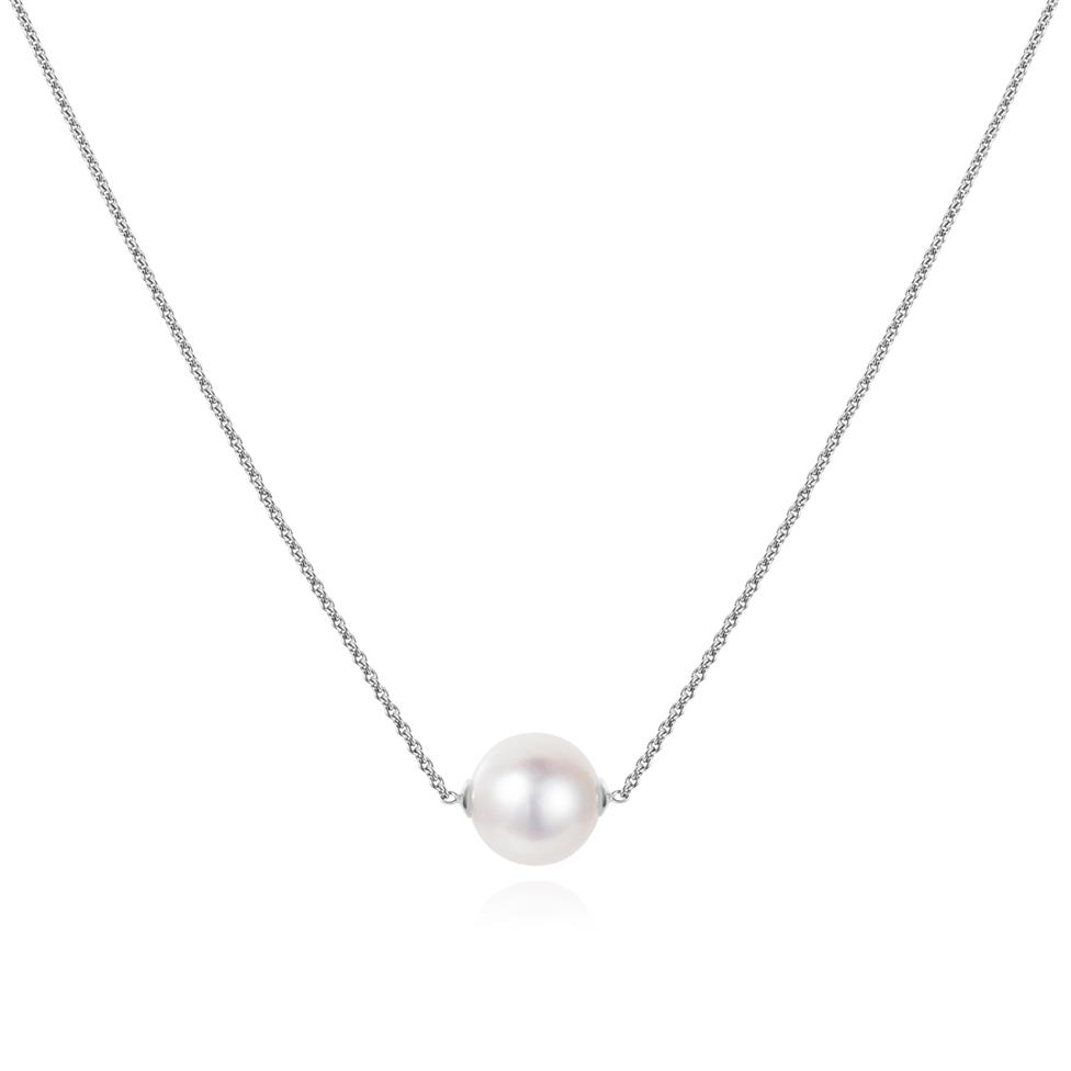 18ct White Gold Single Freshwater Pearl Necklace Thumbnail Image 1