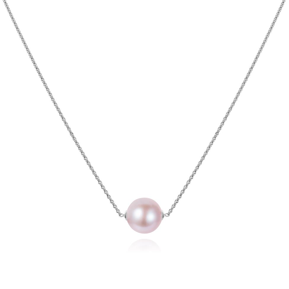 18ct White Gold Single Pink Freshwater Pearl Necklace Thumbnail Image 1