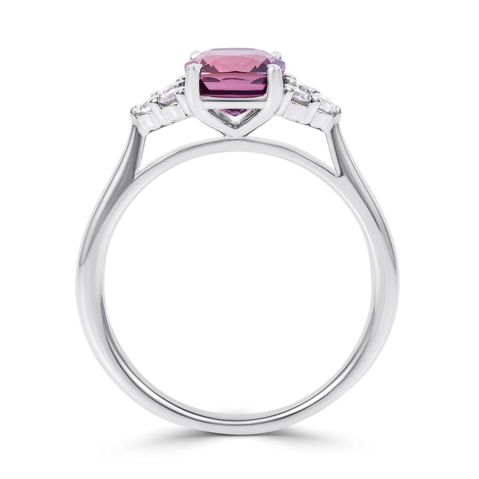 Platinum Cushion Cut Berry Sapphire and Diamond Engagement Ring Thumbnail Image 2