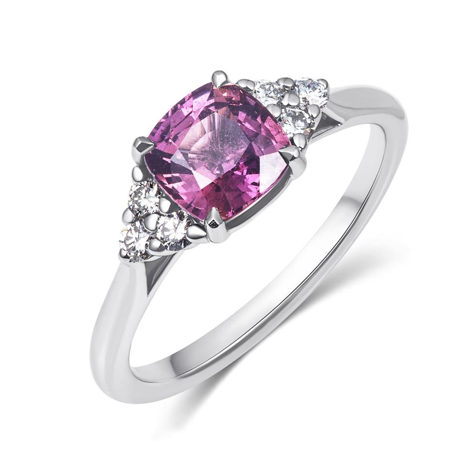 Platinum Cushion Cut Berry Sapphire and Diamond Engagement Ring Thumbnail Image 0
