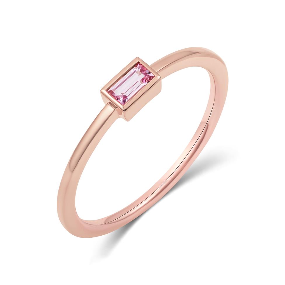 18ct Rose Gold Baguette Cut Pink Sapphire Dress Ring Thumbnail Image 0